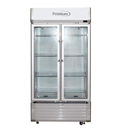 PREMIUM LEVELLA Premium Levella 16 cu. ft. Commercial Display Refrigerator Two Glass Door Merchandiser in Silver PRN165DX